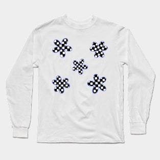 Abstract Checkerboard Flowers - Periwinkle Blue Long Sleeve T-Shirt